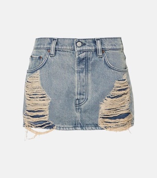 Macaria distressed denim miniskirt