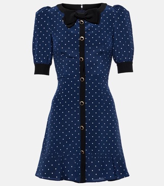 Bow-detail polka-dot silk minidress