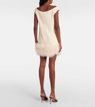 Feather-trimmed crêpe minidress