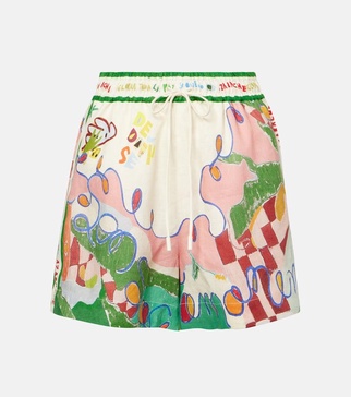 Nadia printed high-rise linen shorts