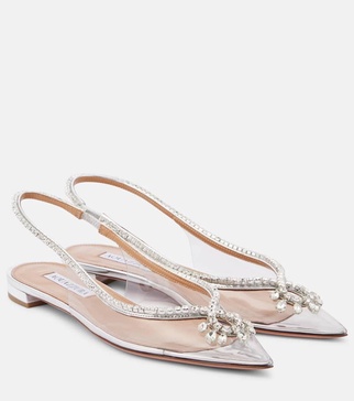 Seduction crystal-embellished PVC slingback flats