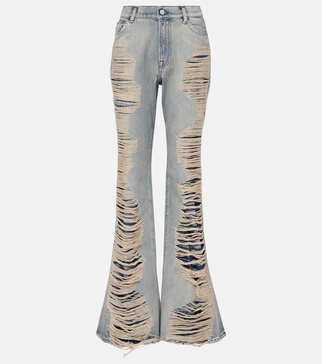 Distressed high-rise bootleg jeans