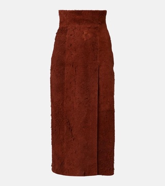 High-rise suede midi skirt