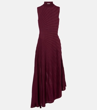 Asymmetric virgin wool midi dress