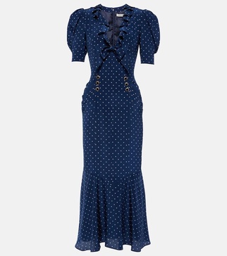 Polka-dot bow-detail silk midi dress