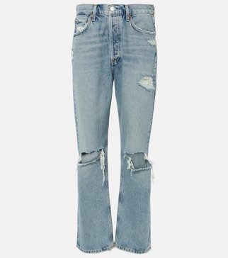 90s distressed mid-rise straight jeans
