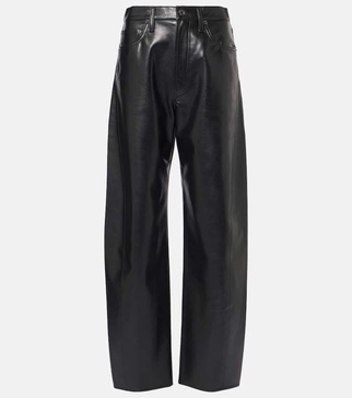 Luna high-rise leather-blend barrel-leg jeans