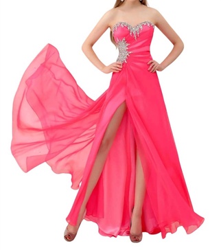 floor length prom dress in neon pink