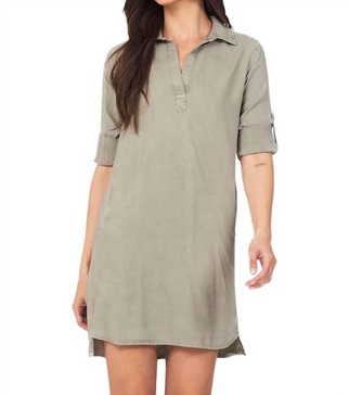 women's long sleeve a-line shirt dress in soft army