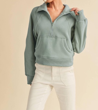 funnel neck half zip sweater in sage