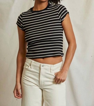 julia crop top in true black/natural stripe
