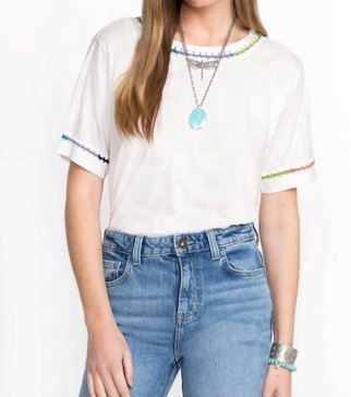 crochet crew neck tee in white