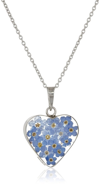 Amazon Essentials Sterling Silver Pressed Flower Heart Pendant Necklace (previously Amazon Collection)