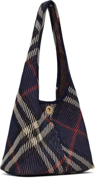 Navy Small Check Knitted Shoulder Bag