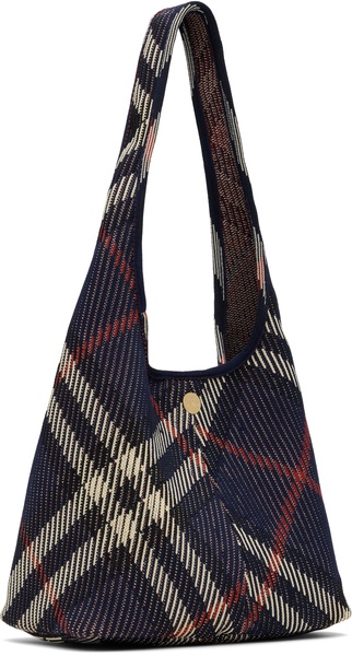Navy Small Check Knitted Shoulder Bag