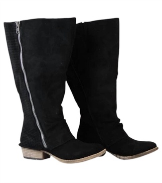 women's social butterfly wide calf boots in black