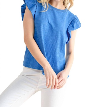 going astray ruffle sleeve tee in blue