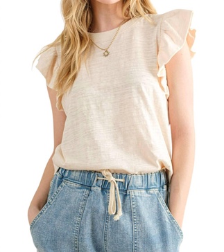 going astray ruffle sleeve tee in ivory