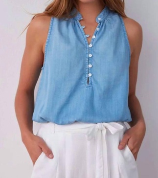 sleeveless elastic waist tank pullover in caribbean wash