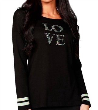 3/4 love crew sweater in black/multi