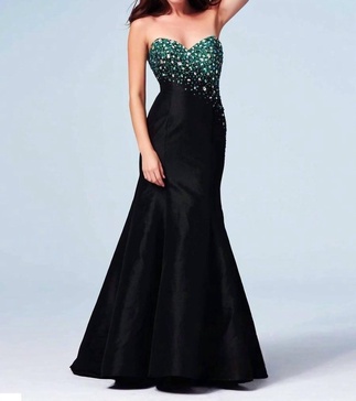 lace-up back formal dress in black/peacock