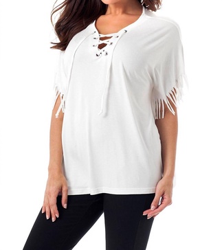 stone wash fringed tunic in cream