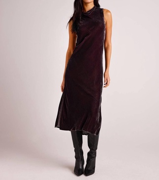 mock neck halter dress in aubergine