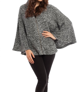 sarah zip boucle poncho in black white