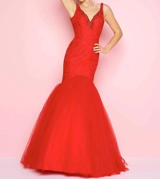 lace applique mermaid dress in red