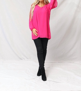 meg chiffon slit top in hot pink