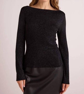 boatneck long sleeve sweater in black with metallic