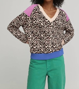 cicely v-neck sweater in pink/multi