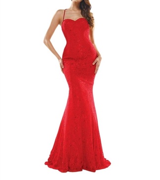 lace mermaid dress in red