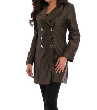 metallic double breasted rain jacket in army