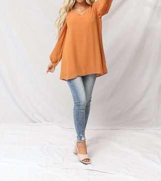 meg chiffon slit top in desert mustard