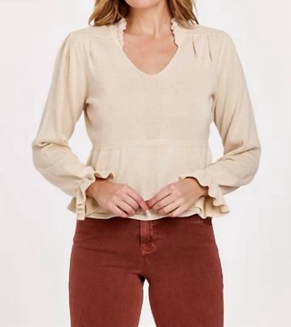 rachelle ruffle v-neck sweater in vintage cream