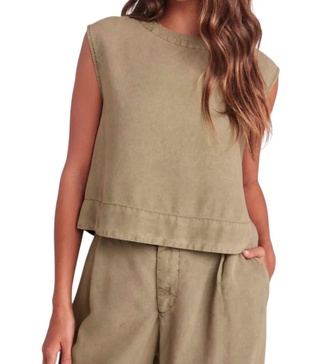 boxy button back top in french olive