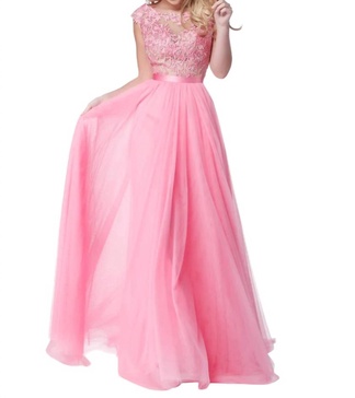 lace appliqued wedding dress in pink