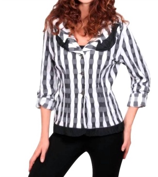 checkerboard ruffled cardigan in black/white
