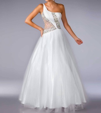 one shoulder beaded gown in white