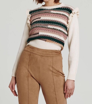 marta crochet crewneck sweater in rose smoke