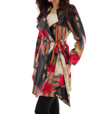 sunset belted collard rain jacket in gold multi