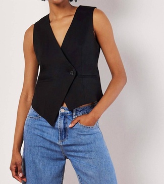 asymmetric vest in black