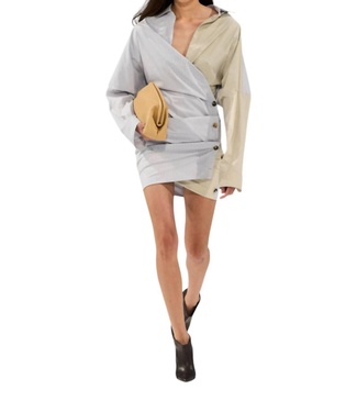 stretch taffeta two tone shirt dress in fantasy light blue