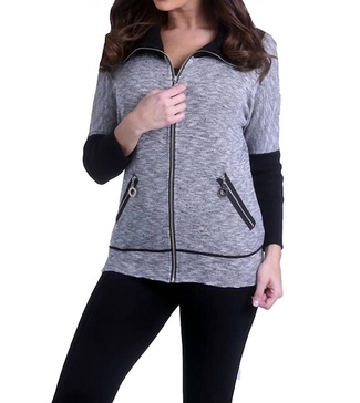 zip up cardigan in black multi