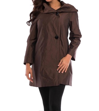 metallic long trench hoodie jacket in bronze