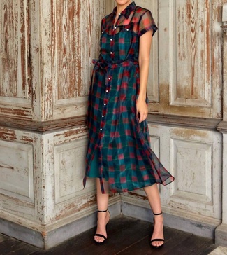 rachel plaid maxi dress in black/red