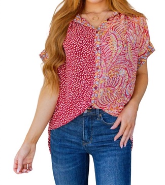 no competition mixed print button down in red