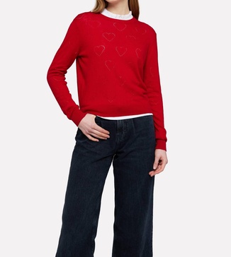 brodie pointelle heart crew in cochineal