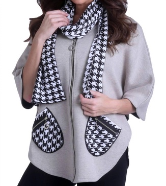 houndstooth poncho sweater in stone/black